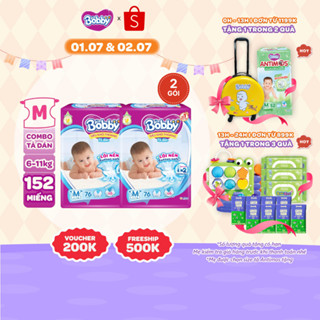 Combo 2 tã dán Bobby S80/M76/L68/XL62/XXL56 mới- Lõi nén cotton-soft 3mm