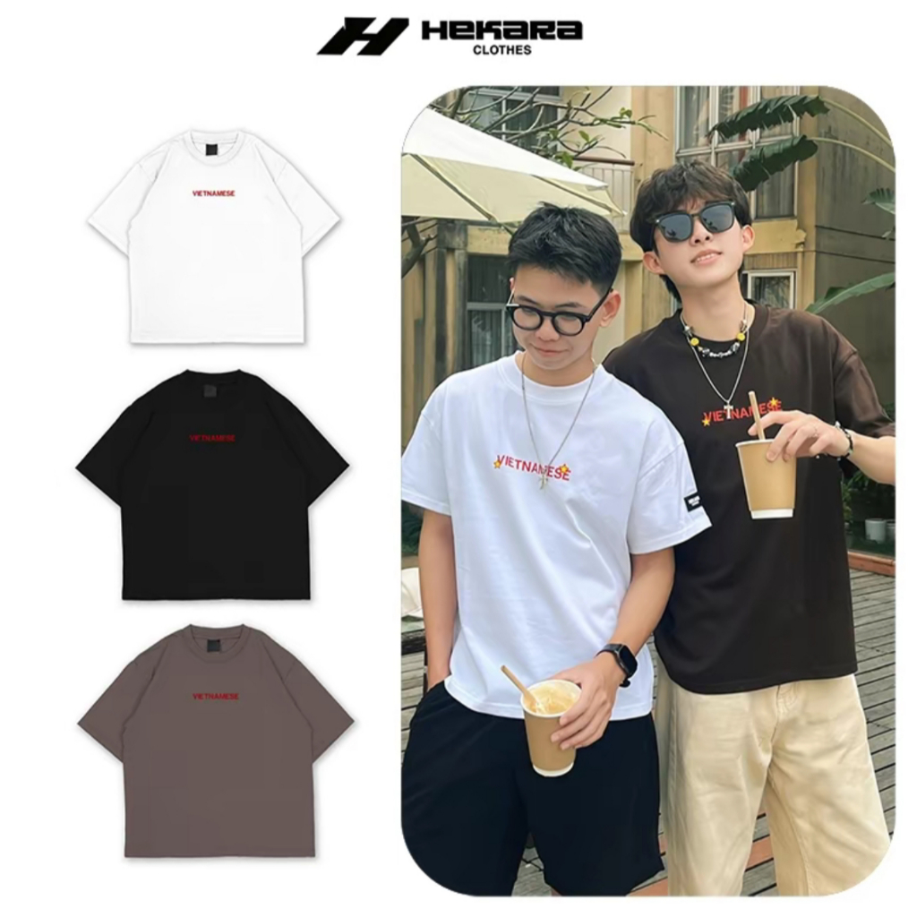 Áo thun unisex local brand Hekara tee boxy "Vietnamese" form rộng tay lỡ cotton 100%