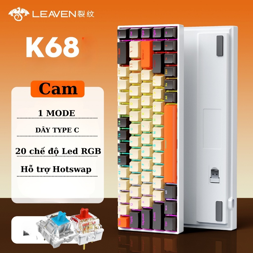 Bàn phím cơ cắm dây Leaven K68 - 1mode  - Led RGB - Có hot-swap - Keycap Xuyên LED - Có APP tùy chỉnh | BigBuy360 - bigbuy360.vn