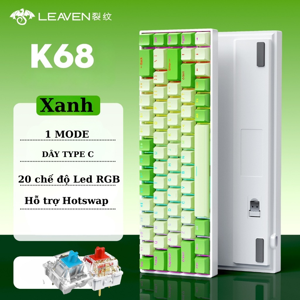 Bàn phím cơ cắm dây Leaven K68 - 1mode  - Led RGB - Có hot-swap - Keycap Xuyên LED - Có APP tùy chỉnh | BigBuy360 - bigbuy360.vn