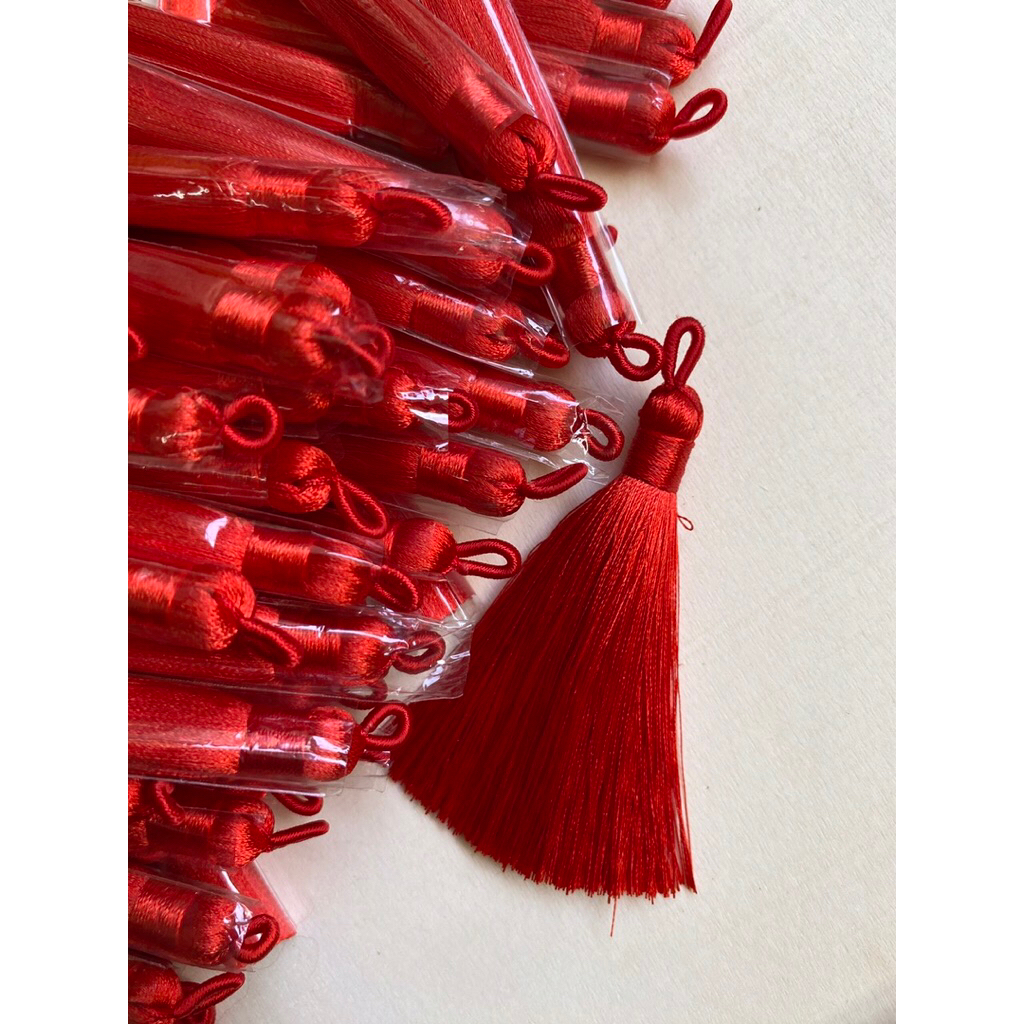 [Gói 3/5 cái] Tua rua dây lụa đỏ trang trí [nguyên liệu thủ công, phụ liệu handmade]