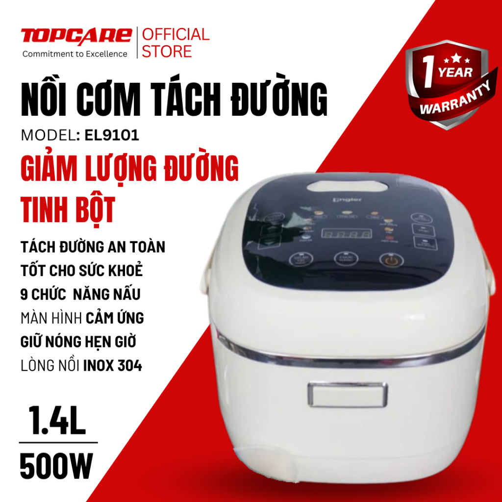 Nồi Cơm Tách Đường Engler EL9101 Dung Tích 1.4L Công Suất 500W Gồm 9 Chức Năng Nấu Bảo Hành 1 Năm