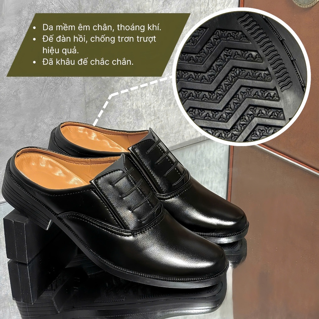 Giày tây nam hở gót phối dây, giày sục nam tăng chiều cao, giày tây nam dự tiệc - Sục Giả Dây