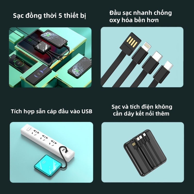 Sạc Dự Phòng 20000mAh SiamBoost,tích hợp 4 dây sạc nhanh,tương thích nhiều thiết bị,pin mini tiện lợi | BigBuy360 - bigbuy360.vn
