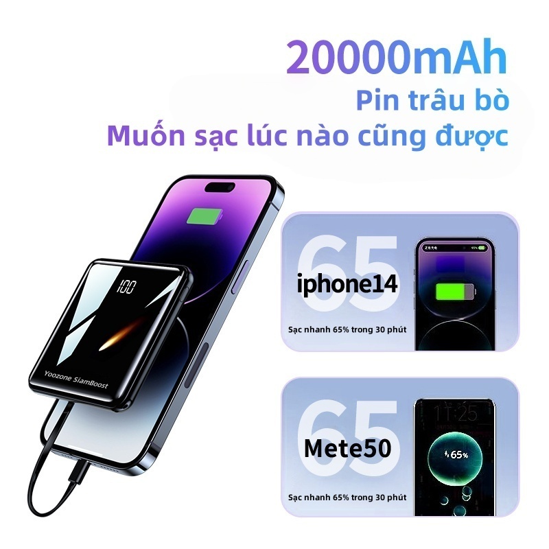 Sạc Dự Phòng 20000mAh SiamBoost,tích hợp 4 dây sạc nhanh,tương thích nhiều thiết bị,pin mini tiện lợi | BigBuy360 - bigbuy360.vn