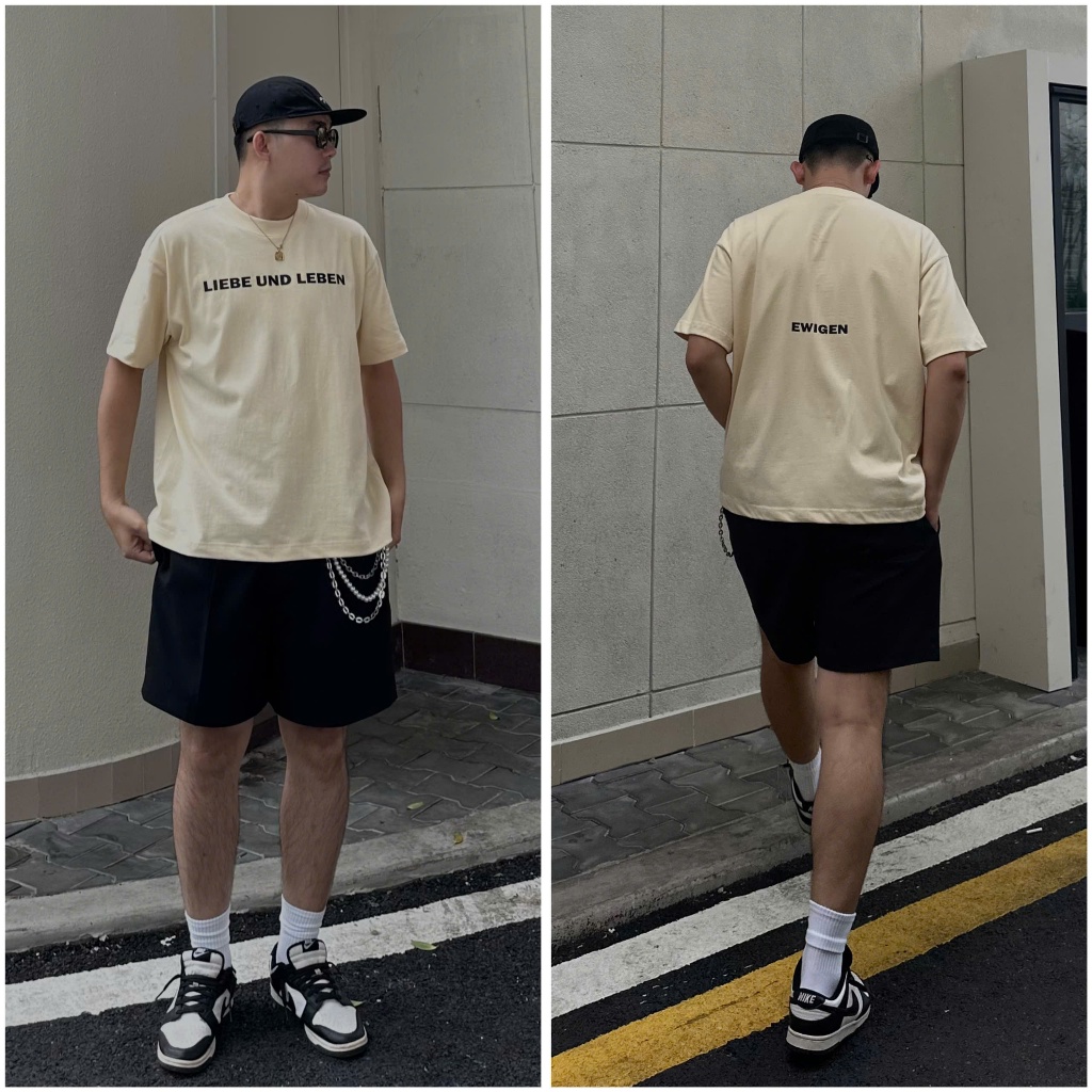 Áo thun nam nữ EWIGEN LIEBE UND LEBEN basic form BOXY T-SHIRT màu MỠ GÀ dày dặn , đứng form , thoáng