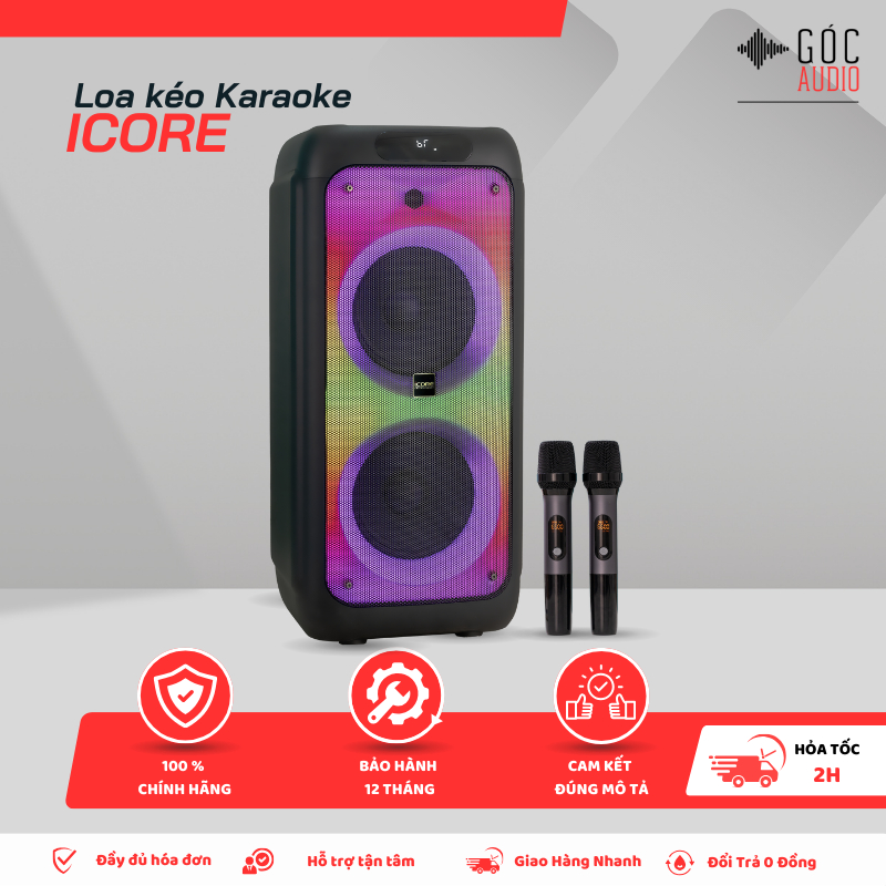 LOA KÉO KARAOKE ICORE – ÂM THANH SỐNG ĐỘNG, ĐÈN LED ẤN TƯỢNG - GÓC AUDIO