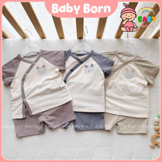 Bộ cộc tay sợi tre Anminaza gấu cúc lệch mềm mát thấm hút tốt bộ đùi cho bé sơ sinh AMI0441 Baby Born shop