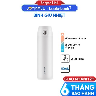 Bình giữ nhiệt LocknLock 500ml Featherlight Trắng LHC3257WHT, Hàng chính hãng thép không gỉ- JoyMall