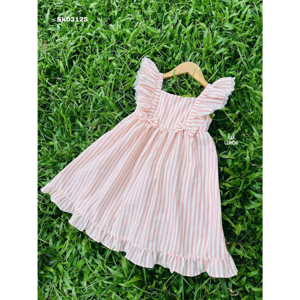 [B&G] Đầm váy cánh tiên ngực phối nơ kẻ sọc mùa hè cho bé gái từ 12-45kg(2-12 tuổi)