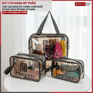 Set 3 Túi Đựng Mỹ Phẩm Trong Suốt DLS Túi Đựng Đồ Trang Điểm Túi Du Lịch Trong Suốt Chống Thấm Nước Chất Liệu Nhựa PVC D