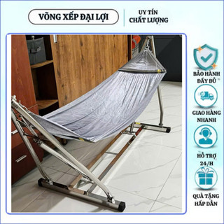 võng xếp inox khung vuông chính hãng ĐẠI LỢI cỡ lớn chuẩn inox tiến đạt chịu tải 300kg hàng chuẩn công ty bh 12 tháng.