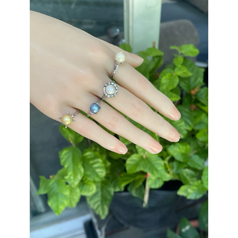 Nhẫn bạc siliver đính ngoc traii akoya ( traii thật )