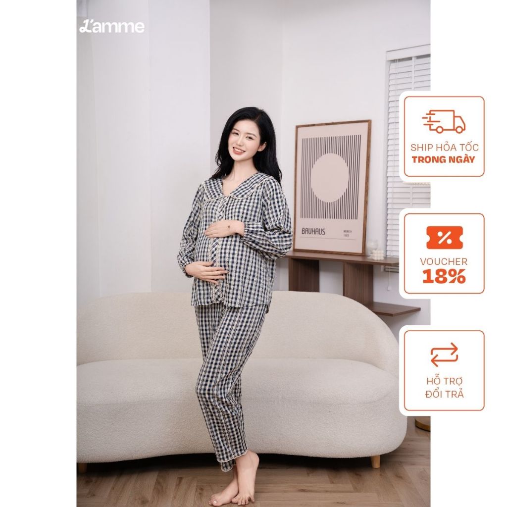  Bộ đồ ngủ mặc nhà Dalia họa tiết kẻ caro trẻ trung chất liệu đũi mềm mại kiểu dáng năng động thiêt kế by L'AMME 