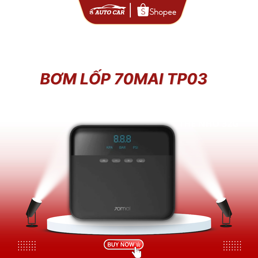 Máy Bơm Hơi Lốp Xe Xiaomi 70mai TP03 Thiết Kế Nhỏ Gọn Tiện Lợi Bơm Hơi Nhanh