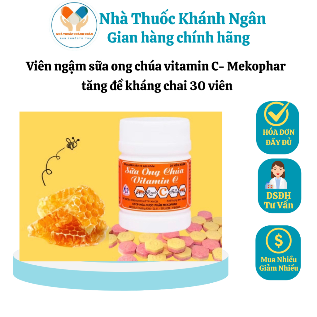 Viên ngậm sữa ong chúa vitamin C- Mekophar tăng đề kháng chai 30 viên
