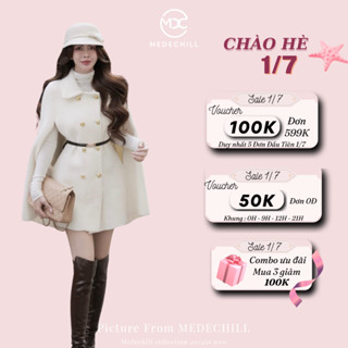 Áo Khoác Dạ Ép MEDECHILL Thiết Kế Dáng Choàng Tay Cách Điệu Cổ Sơ Mi Tiểu Thư Kèm Đai Bất Kỳ A761