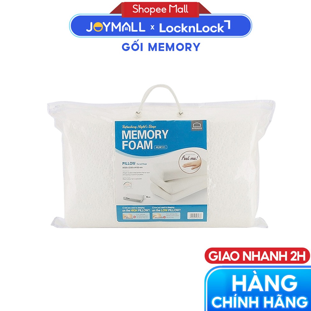 Gối Memory Foam 50D LocknLock HLW111, HLW112, Hàng chính hãng, vỏ bọc thoáng khí - JoyMall