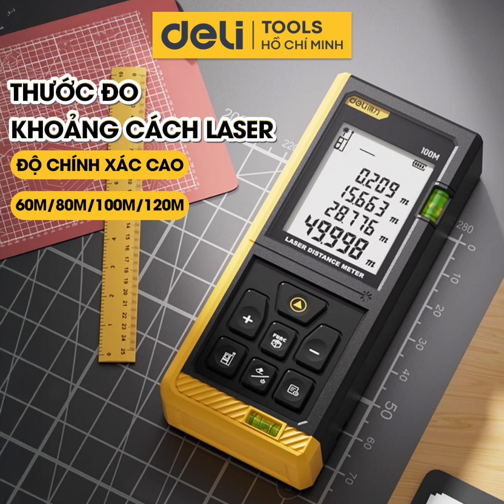  Thước Đo Khoảng Cách Laser 120 Mét Chính Hãng DELI - Bảo Hành 1 Đổi 1 12 Tháng Miễn Phí - Tia Laser Kép Chính Xác Cao 