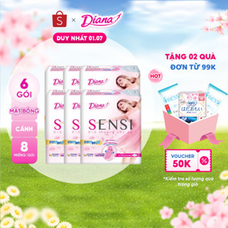 (Sản phẩm cải tiến) Bộ 6 gói băng vệ sinh Diana Sensi siêu mỏng cánh gói 8 miếng/gói