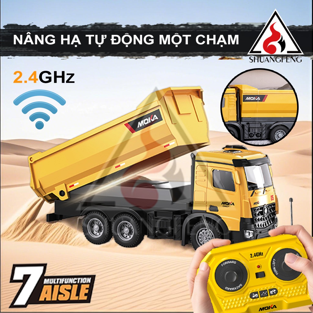 Xe Ben Điều Khiển Từ Xa 2.4GHz - Tự Nâng Hạ, Tặng Pin, Hộp Quà Xinh Cho Bé, Quà Sinh Nhật