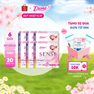 (Sản phẩm cải tiến) Bộ 6 gói băng vệ sinh Diana Sensi siêu mỏng cánh 20 miếng/gói