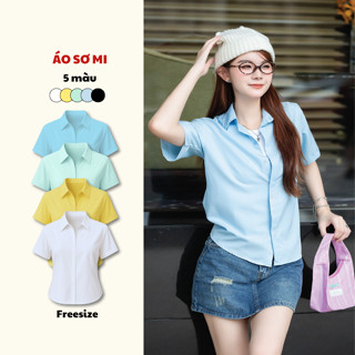 Áo sơ mi nữ tay ngắn trơn basic TiQi Jeans chất kate nhiều màu freesize A-146