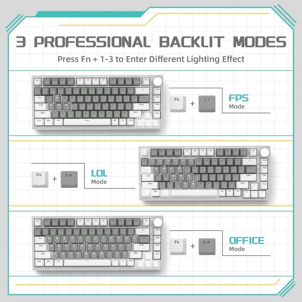 Bàn phím cơ Gaming Ajazz AK820- Layout 75%-Hot swap-Led RGB- Gasket Mounted-Mạch xuôi-Type C | BigBuy360 - bigbuy360.vn