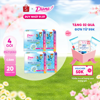 Bộ 4 băng vệ sinh Diana Sensi Cool Fresh siêu mỏng cánh gói 20 miếng