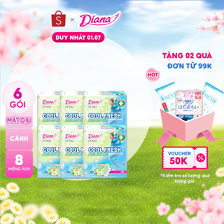Bộ 6 gói băng Vệ Sinh Diana Sensi Cool Fresh Mát Dịu Siêu Mỏng Cánh 8 miếng