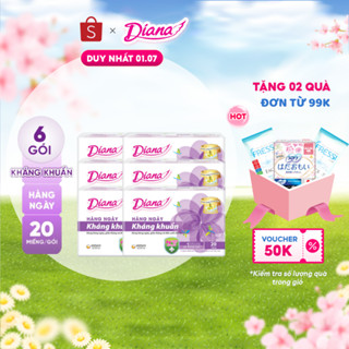 Bộ 6 gói băng vệ sinh Diana hàng ngày Sensi kháng khuẩn gói 20 miếng