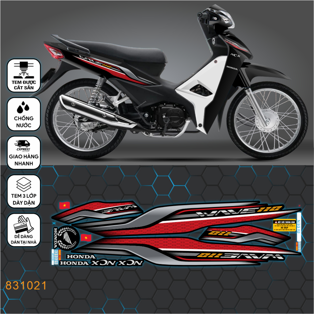Tem Wave alpha 110 - mẫu NCX zin thái lan - 831021 - tem rời wave 3 lớp
