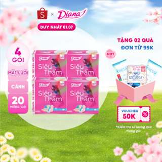 Bộ 4 gói băng vệ sinh Diana siêu thấm siêu mỏng cánh 20 miếng/gói
