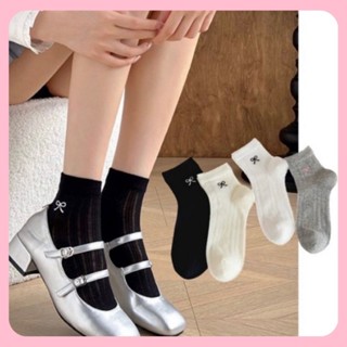 Set 4 đôi tất vớ lolita ren mỏng cổ lửng thêu nơ cotton phù hợp mang giày búp bê tiểu thư MOHALI VC02