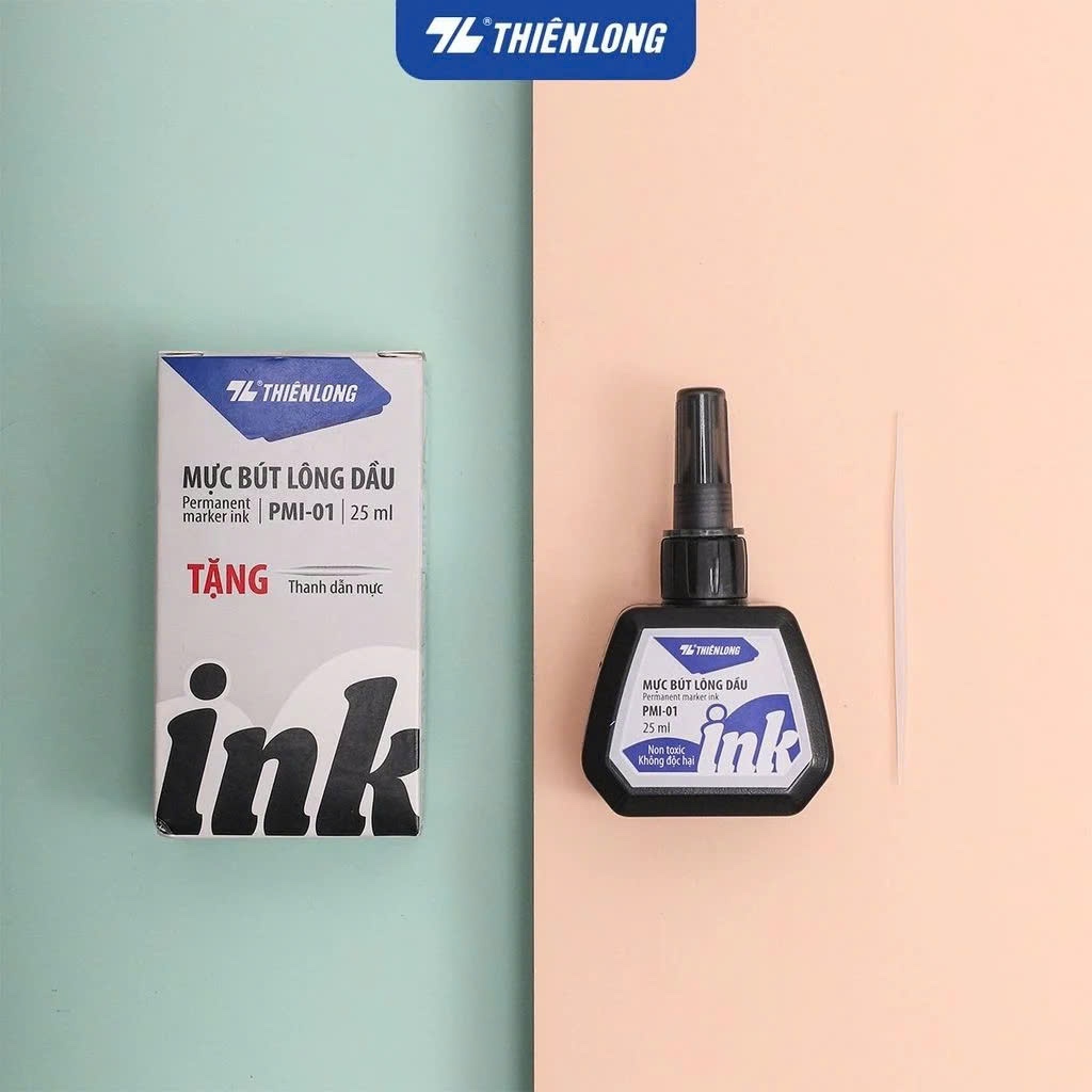 Mực Bút Lông Dầu Không Xoá Được 25ml Thiên Long PMI-01 (Màu Đen)