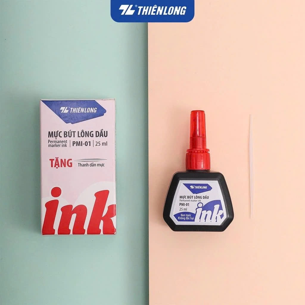 Mực Bút Lông Dầu Không Xoá Được 25ml Thiên Long PMI-01 (Màu Đỏ)