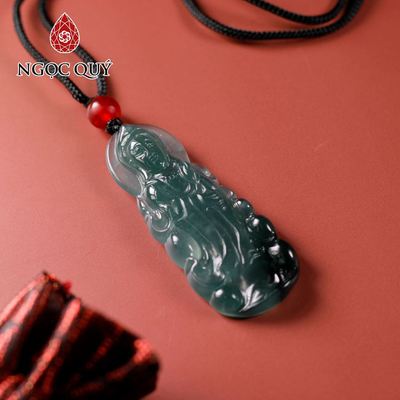 Mặt dây chuyền cẩm thạch A - Mặt dây chuyền phật bà phỉ thúy lam ngọc type A chất băng xanh đậm 44x17mm - Ngọc Quý