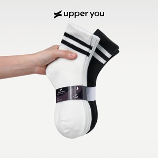 [Combo 10] Tất vớ Nam Nữ Cổ Cao Trắng Đen Hai Sọc UPPER YOU Thiết Kế Sọc Gân Thoáng Khí Khử Mùi - VSF4003/VSF3003