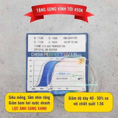 Tròng kính LANI siêu mỏng chống ánh sáng xanh UV Chemi chiết suất 1.74