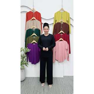 SÉT BỘ Ủ KEM THUN TĂM LẠNH, ÁO CỔ TRÒN TAY DÀI – QUẦN SUÔNG MẶC LÊN LÀ CHUẨN ĐẸP