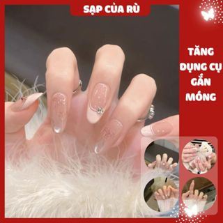 [10.10] Set 24 móng tay giả đính đá NGẮN FORM OVAL CHARM NƠ Y2K