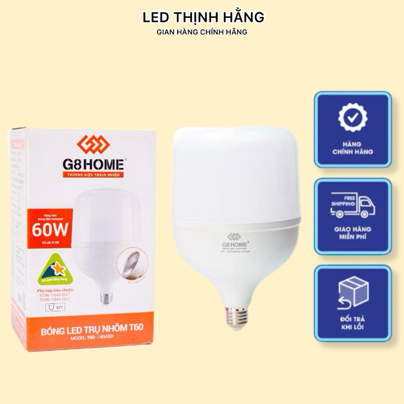 Bóng đèn led G8 HOME [Chính hãng] - bulb trụ cao cấp Siêu Sáng, Tiết Kiệm Điện