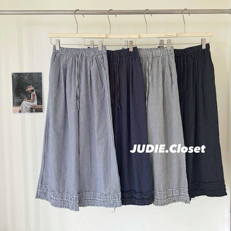 BÒ GIẤY QC - Quần Suông Rộng Kẻ Sọc Chất Bò Giấy Gấu Bèo (ảnh thật) của JUDIE.Closet