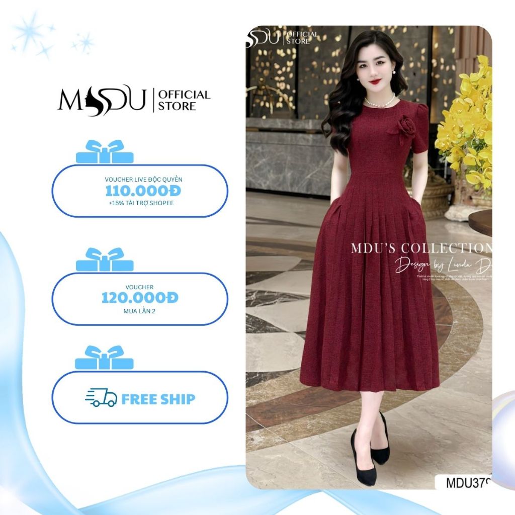 𝐙𝐢𝐧 𝐁𝐨𝐮𝐭𝐢𝐪𝐮𝐞 Váy Thiết Kế K46-D2-4 Chất Liệu Text Nhật Cao Cấp Dáng Váy Xếp Ly Xòe Nhẹ MDU3791