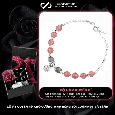 [HCM Hỏa Tốc] Lắc tay bạc nữ KYDOPAL đá thạch anh dâu hồng hắc nguyệt quang tự nhiên charm sao ống bạc - PAL9C3L63