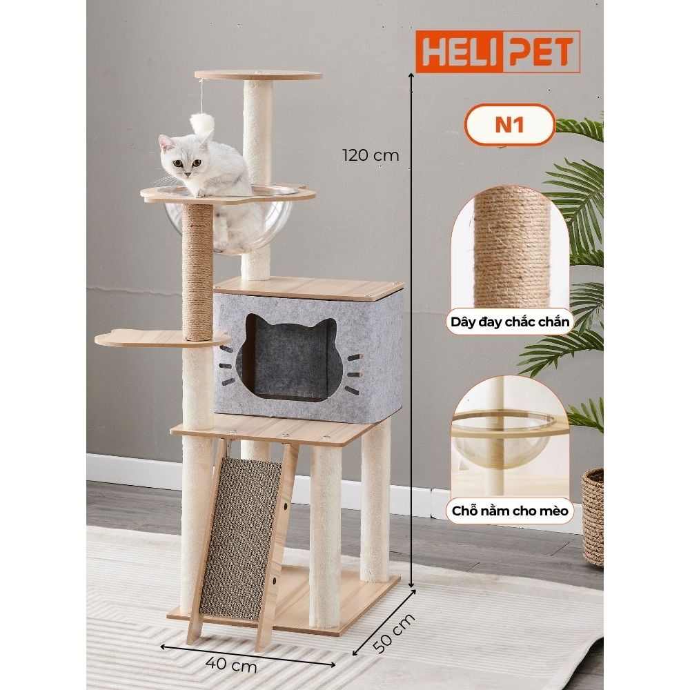 Nhà Gỗ Cattree Nhà cây cho mèo leo trèo cào móng HELIPET Đa dạng thiết kế Dễ dàng lắp đặt