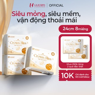 Combo Tiết Kiệm Băng Vệ Sinh UUcare Crown Slim Siêu Mỏng 0.07cm Kháng khuẩn Siêu thấm Ban Ngày 24cm 8 Miếng 1/3 Gói