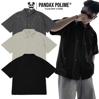 Áo sơ mi boxy cargo shirt kaki tay ngắn thêu unisex local brand form rộng big size px pandax polime