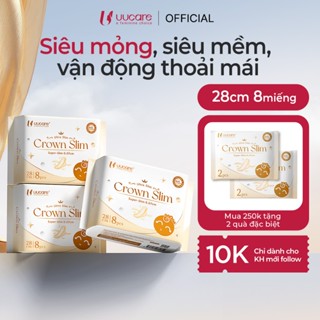 [Mới ra mắt] Băng Vệ Sinh UUcare Crown Slim Siêu Mỏng 0.07cm Kháng khuẩn Siêu thấm Ban Đêm 28cm 8 Miếng  1/3 Gói