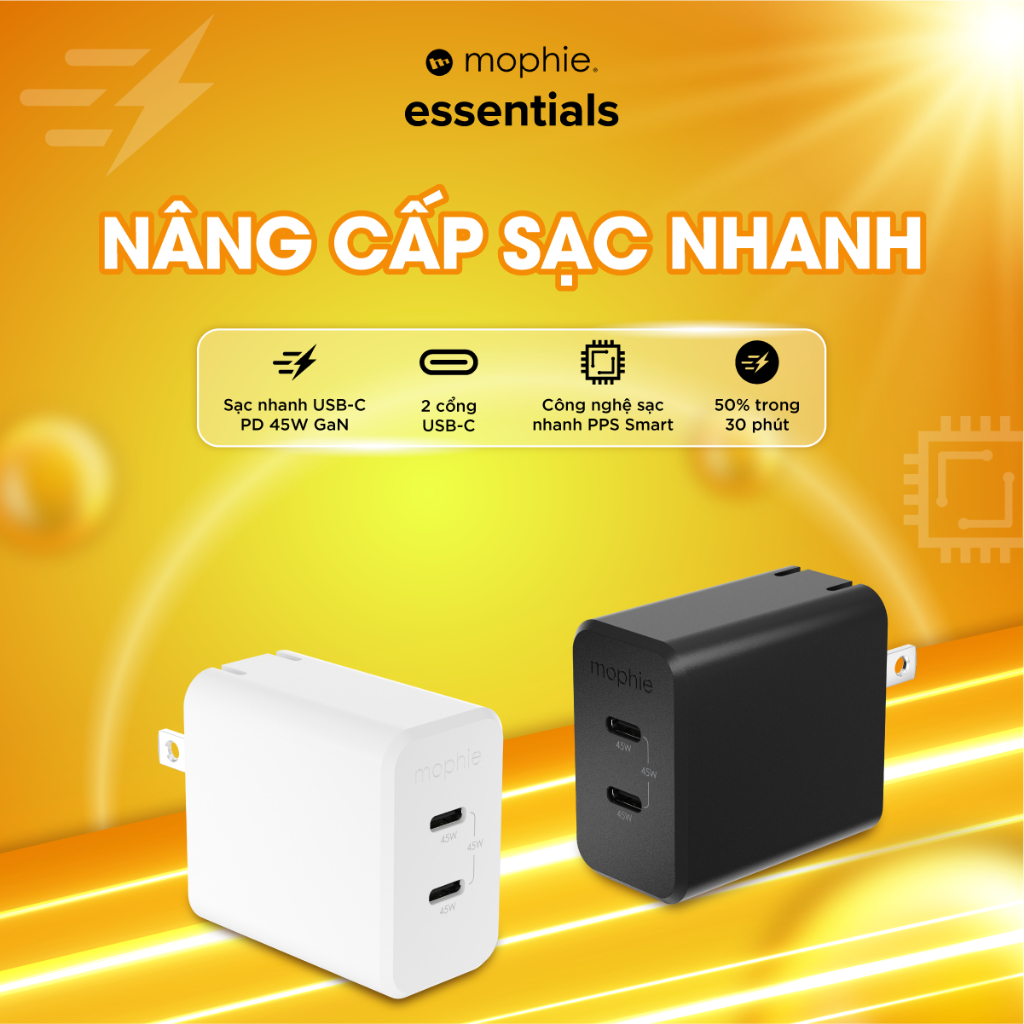 [45W MOPHIE] Củ Sạc Nhanh mophie 45W Type-C Công nghệ sạc GaN PD – PPS | Bảo hành 2 Năm